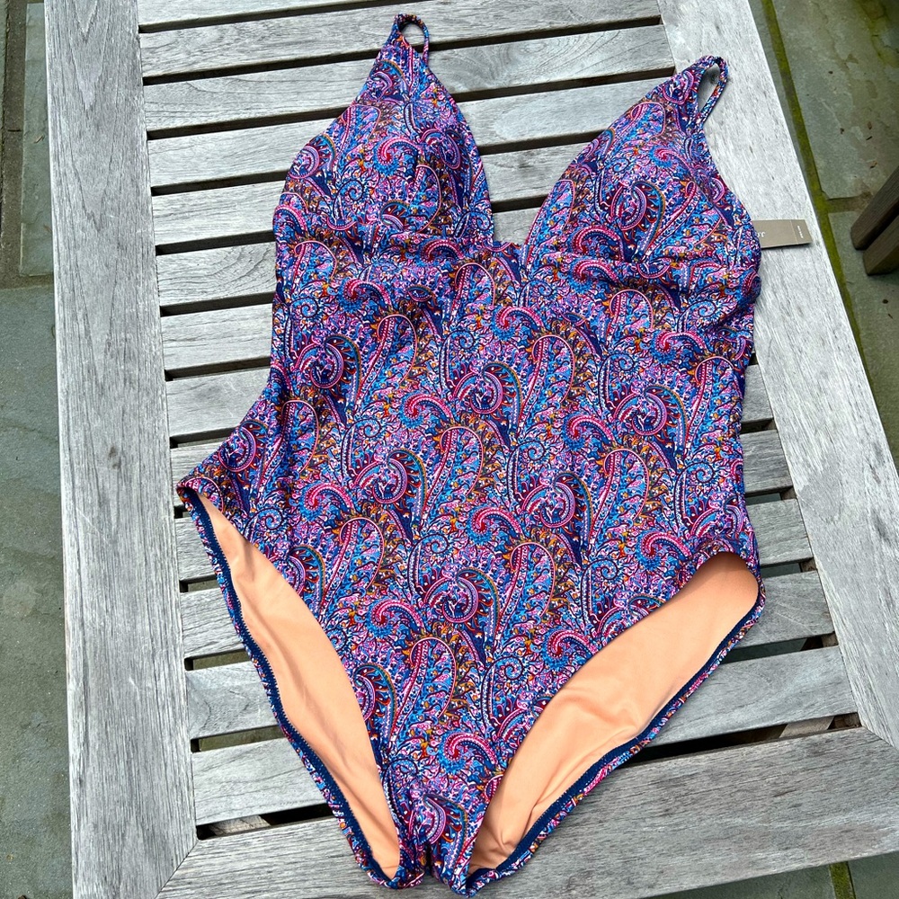 NWT J. Crew Plunge V-neck one-piece in Liberty Tropical Prince paisley Size 10